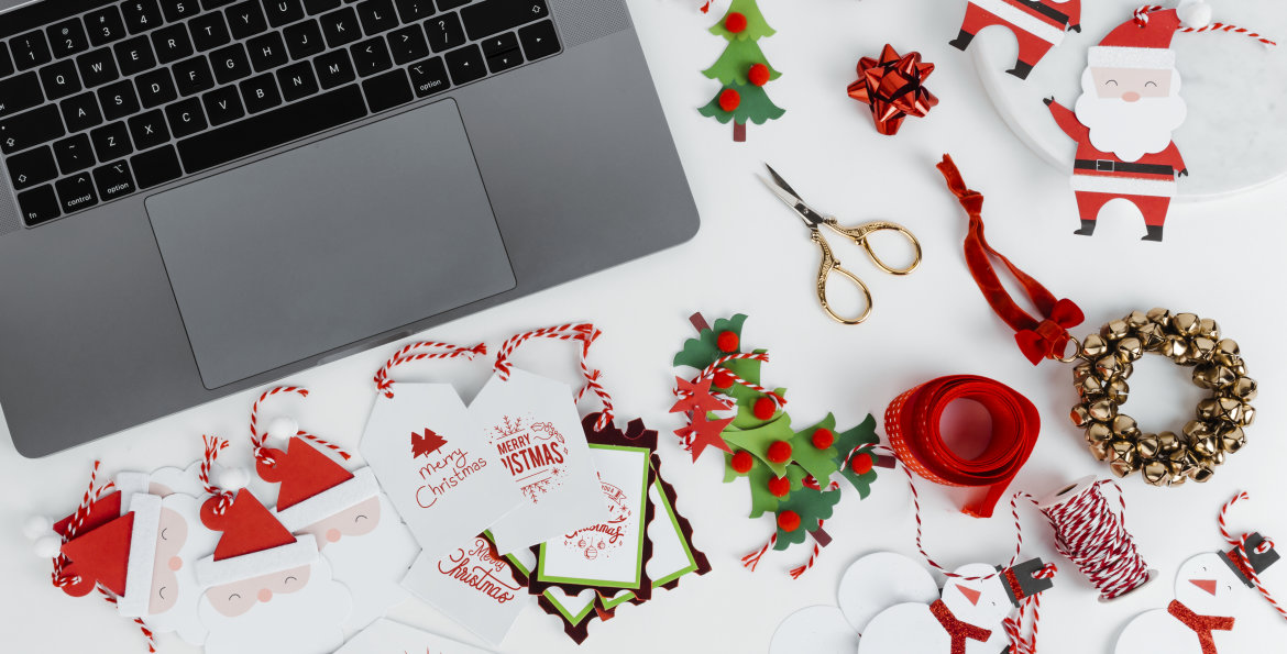 Laptop and Christmas gift tags